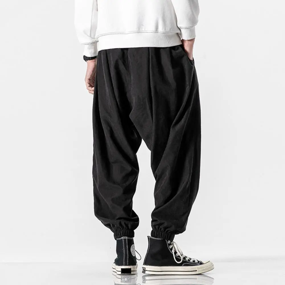 Men Harem Pants Solid Color Elastic Waist Joggers Pants 2023 Baggy Pants Drawstring Drop-crotch Pants Casual Hip Hop Trousers