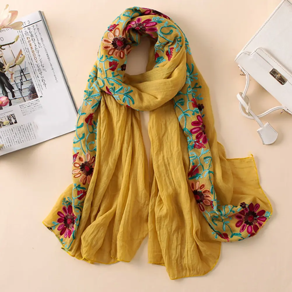 Embroidered Flower Scarf Cotton Women Long Bandana Scarves Girl Shawl Gift new