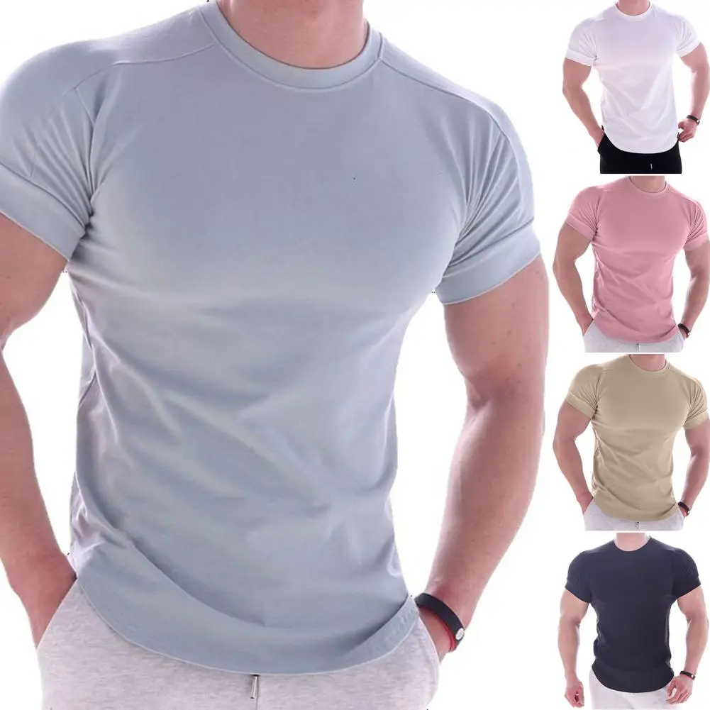 Skin-touch Milk Silk Men T-shirt O Neck Solid Color Short Sleeves Summer T Shirt for Men 2022 Sweat Absorption Casual Men Tops