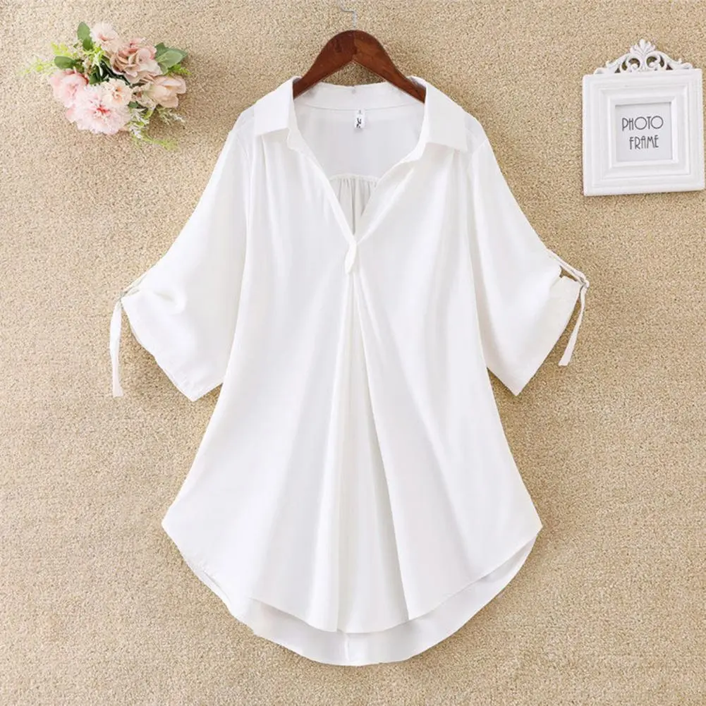 Women Summer Tunic 2023 Fashion Casual Women's Blouses Solid Color Cool Casual Ladies V Neck Loose Blouse Summer Chiffon Tops