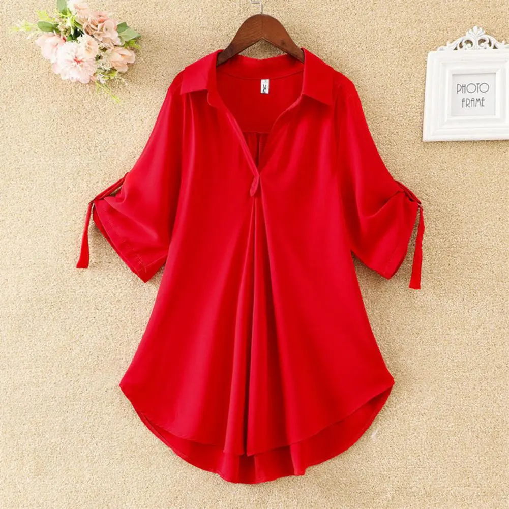 Women Summer Tunic 2023 Fashion Casual Women's Blouses Solid Color Cool Casual Ladies V Neck Loose Blouse Summer Chiffon Tops