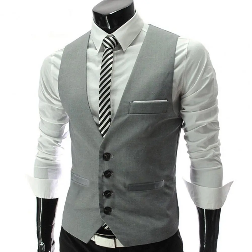 Men Vest Single Breasted Suit Vest Slim Fit Male Waistcoat Gilet Homme Casual Sleeveless Formal Business Vest Asian Size