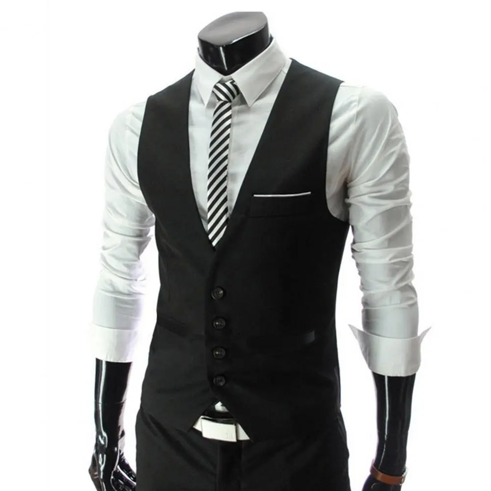 Men Vest Single Breasted Suit Vest Slim Fit Male Waistcoat Gilet Homme Casual Sleeveless Formal Business Vest Asian Size