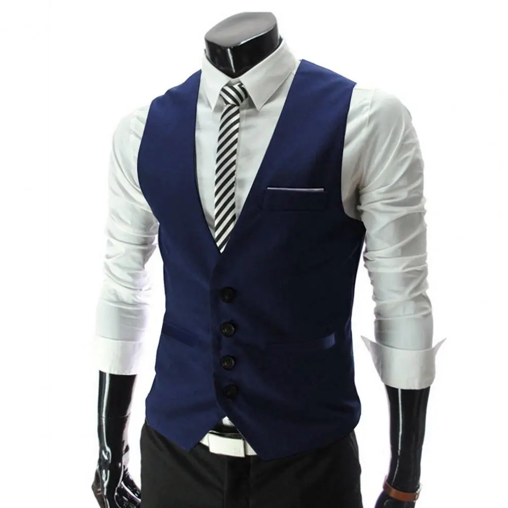 Men Vest Single Breasted Suit Vest Slim Fit Male Waistcoat Gilet Homme Casual Sleeveless Formal Business Vest Asian Size