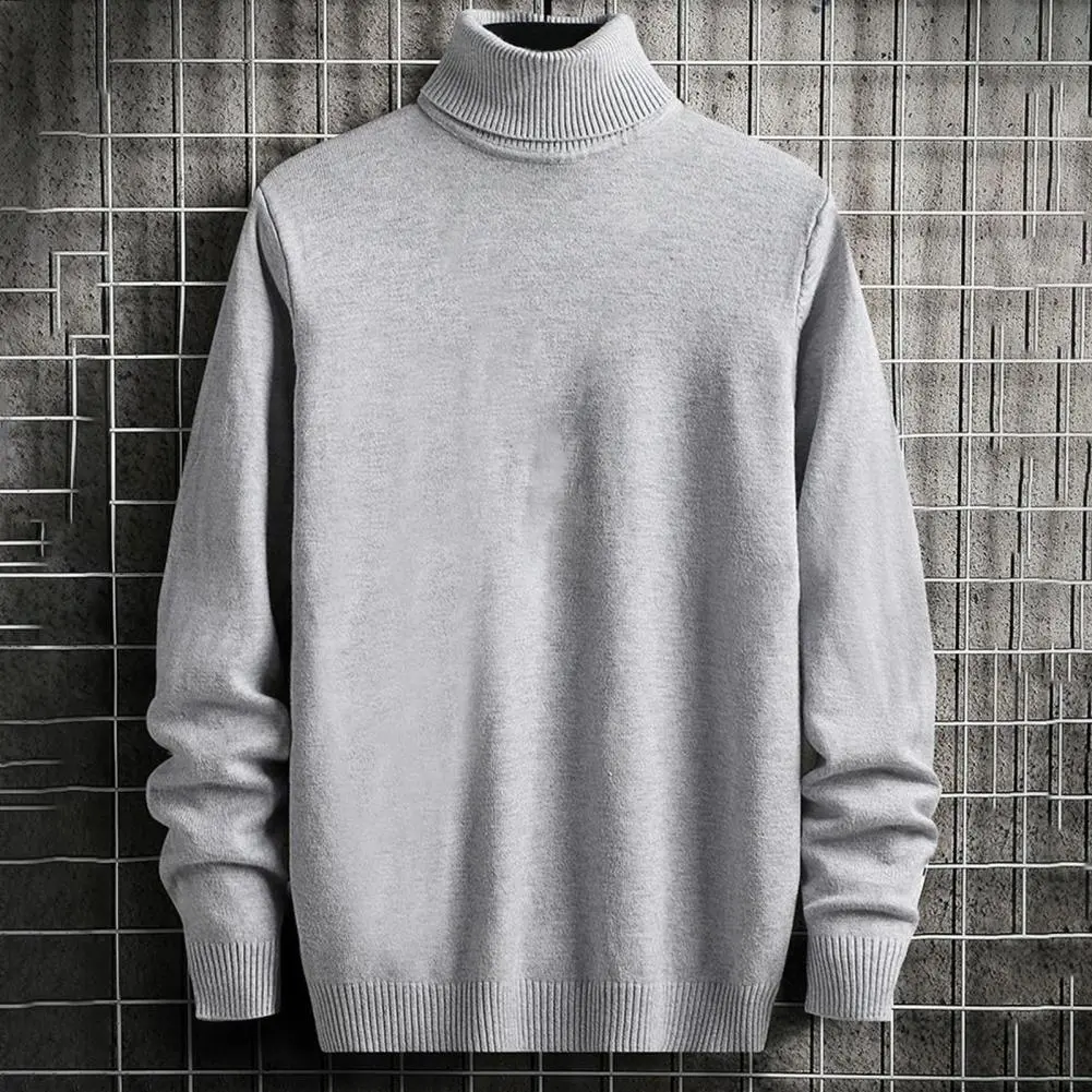 Men Sweater Solid Color High Collar Long Sleeve Pullover Autumn Sweater Anti-shrink All Match Elastic Pullover Male Sweater