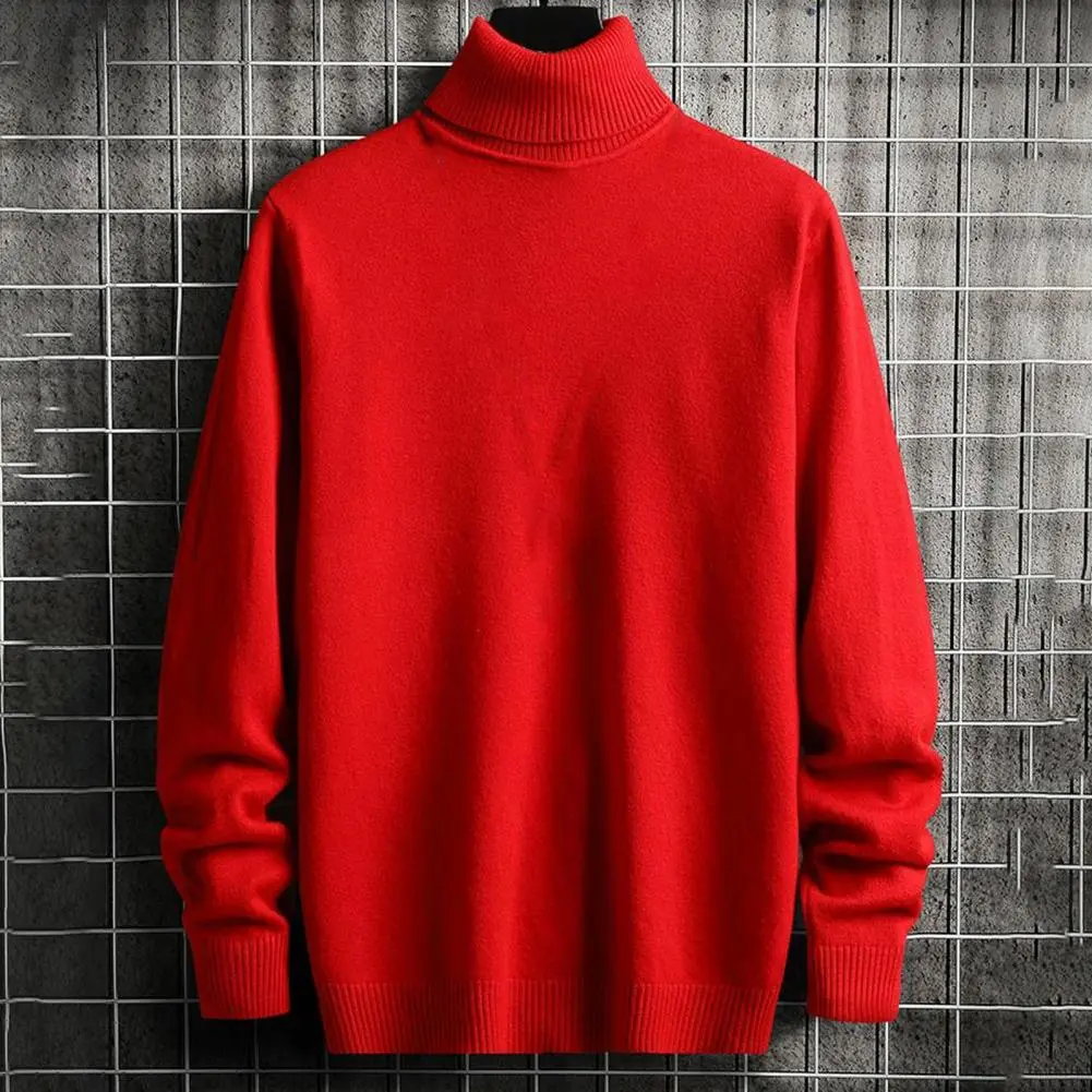 Men Sweater Solid Color High Collar Long Sleeve Pullover Autumn Sweater Anti-shrink All Match Elastic Pullover Male Sweater
