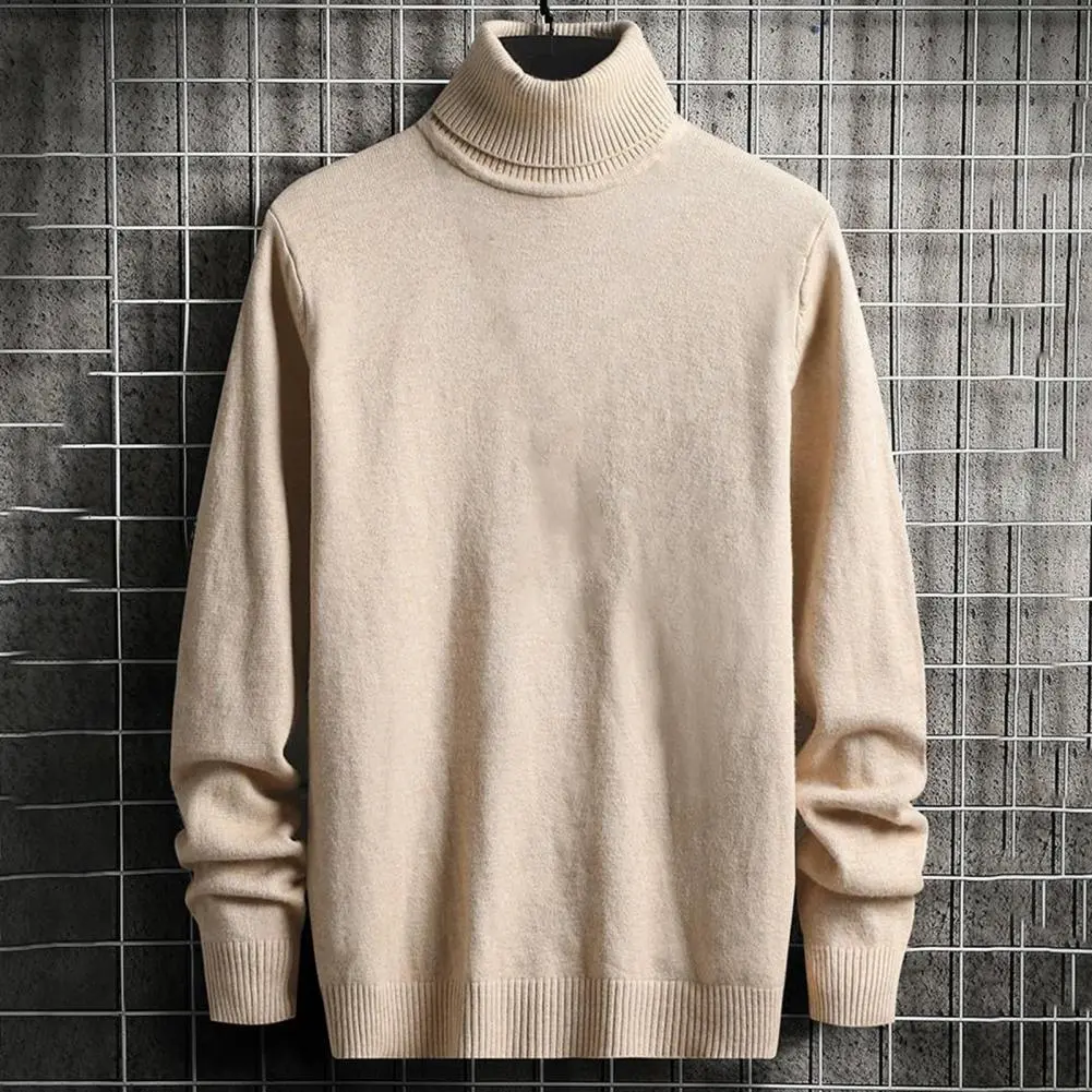 Men Sweater Solid Color High Collar Long Sleeve Pullover Autumn Sweater Anti-shrink All Match Elastic Pullover Male Sweater
