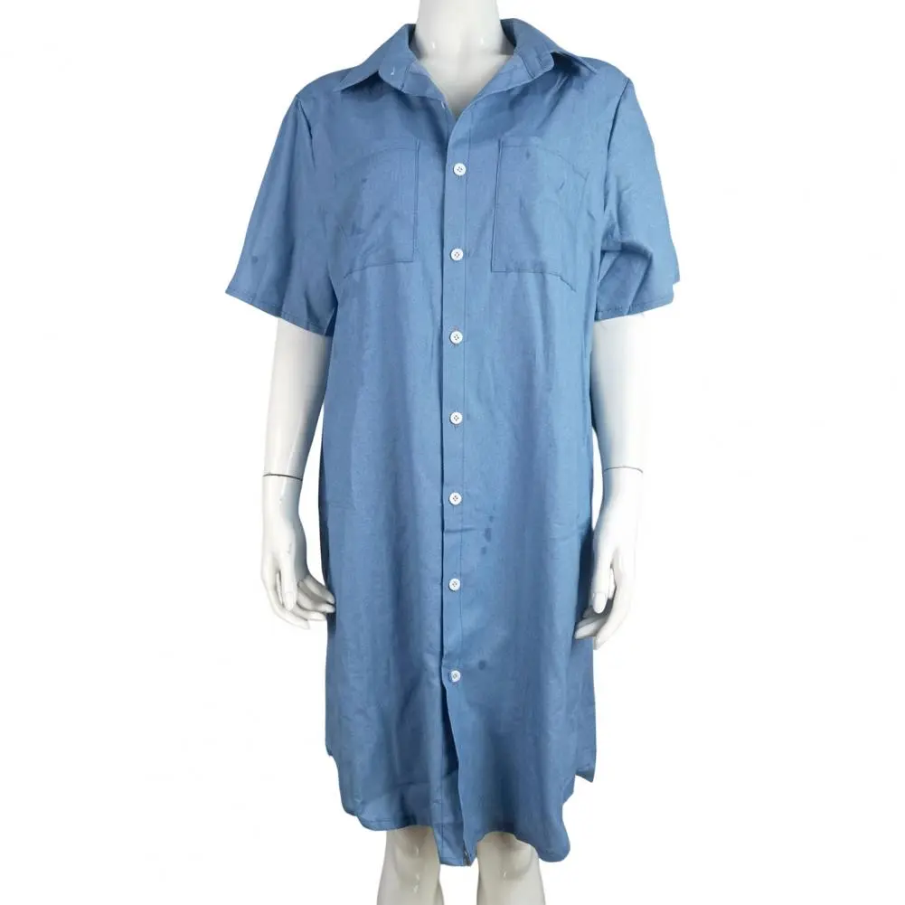 Women's Denim Dress Summer Jean Dress Short Sleeved Lapel Short Sleeve A-Line Knee Length Women Sundress Female Casual Dresses