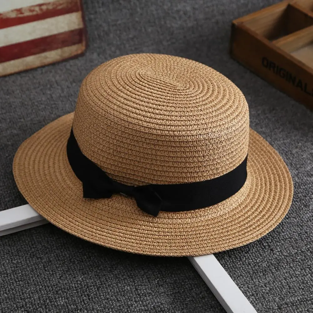 2023 Bowknot Straw Cap Girls Sun Hat Summer Beach Hat Female Casual Panama Hat Brand Women Flat Brim Fisherman Hat Bucket Hat