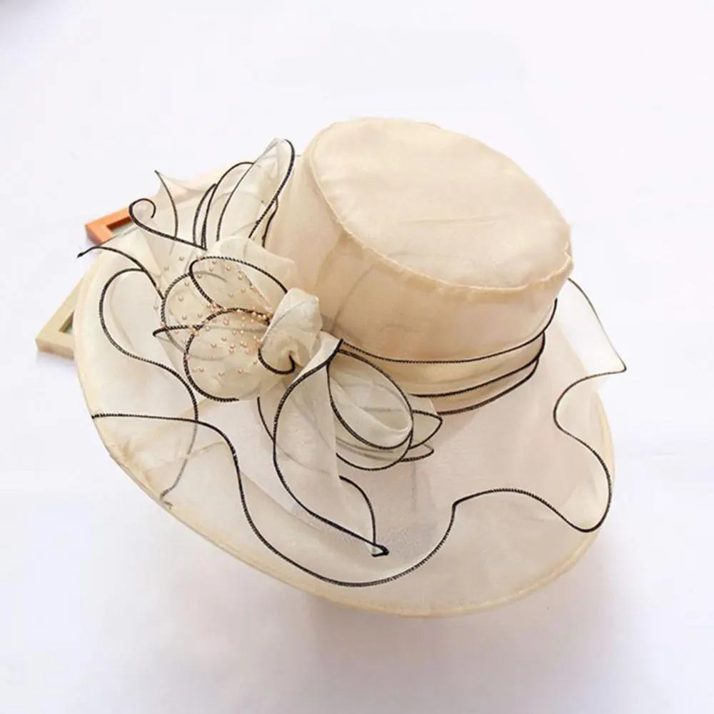 2023 Elegant Bow Wide Brim Bucket Hats Church Hat Fedora Women Summer Foldable Sun Cap Flower Sun Hat Wedding Tea Party Cap