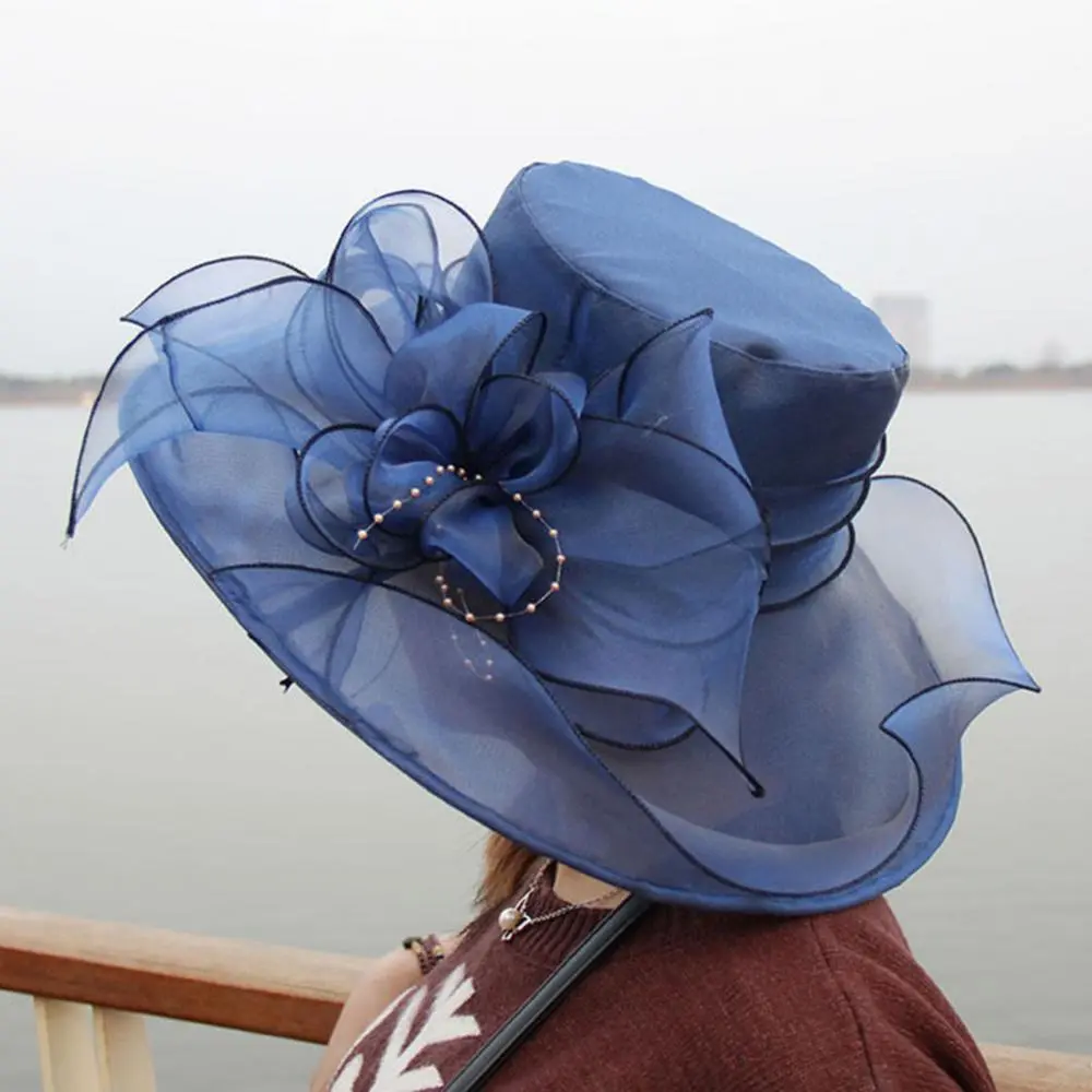 2023 Elegant Bow Wide Brim Bucket Hats Church Hat Fedora Women Summer Foldable Sun Cap Flower Sun Hat Wedding Tea Party Cap