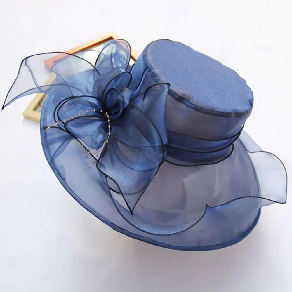 2023 Elegant Bow Wide Brim Bucket Hats Church Hat Fedora Women Summer Foldable Sun Cap Flower Sun Hat Wedding Tea Party Cap