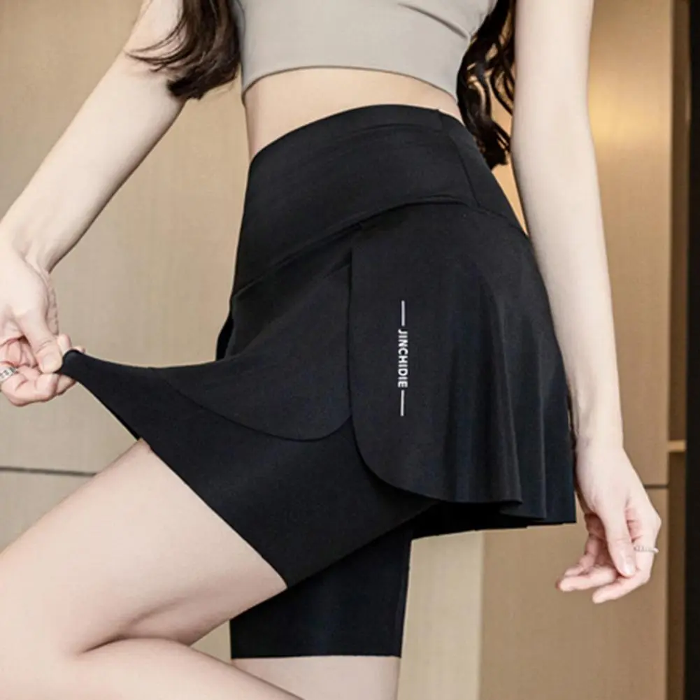 Fake Two Pieces Women Yoga Skorts Elastic High Waist Pockets Mini Sport Shorts Elastic Waistband Workout Shorts Yoga Shorts