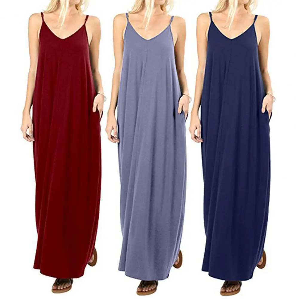 Women Dress Summer 2023 Casual Sleeveless Retro Solid Beach Long Dress Round Neck Sling Fashion Beach Dress Sexy Maxi Dress