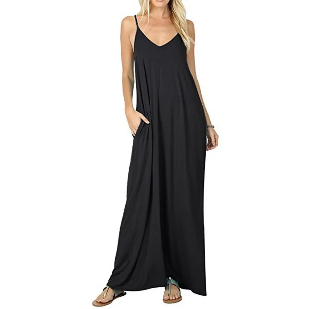 Women Dress Summer 2023 Casual Sleeveless Retro Solid Beach Long Dress Round Neck Sling Fashion Beach Dress Sexy Maxi Dress