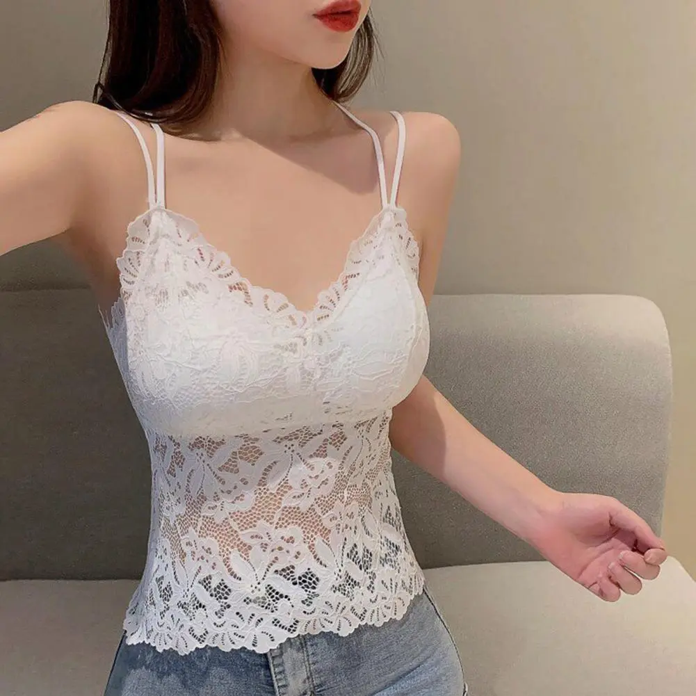 Women Lace Bra Vest V-neck Sling Pads Butterflies Beauty Back Vest Sweet Hollow Lace Underwear Tank Top lady Bralette tube top