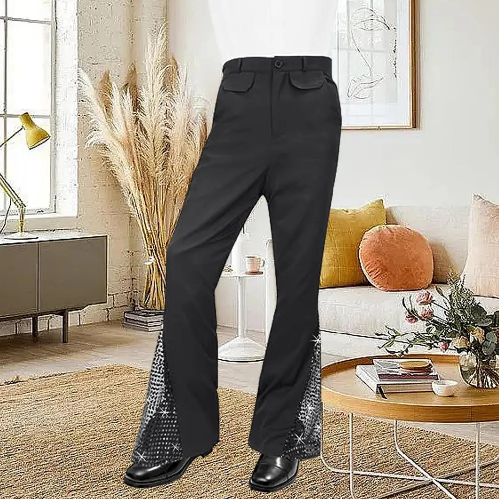 Vintage Men Bell-bottom Pants 60s 70s Shiny Sequin Flared Hem Trousers Party Cosplay Music Festival Retro Disco Fancy Trousers
