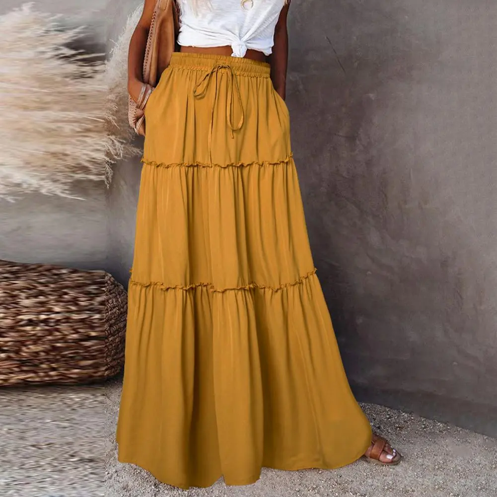 90s Vintage Ruffle Pleated Skirts Maxi Shirt Vintage Pleated Holiday A-Line Boho High Waist Long Skirts Layered Panel Maxi Skirt