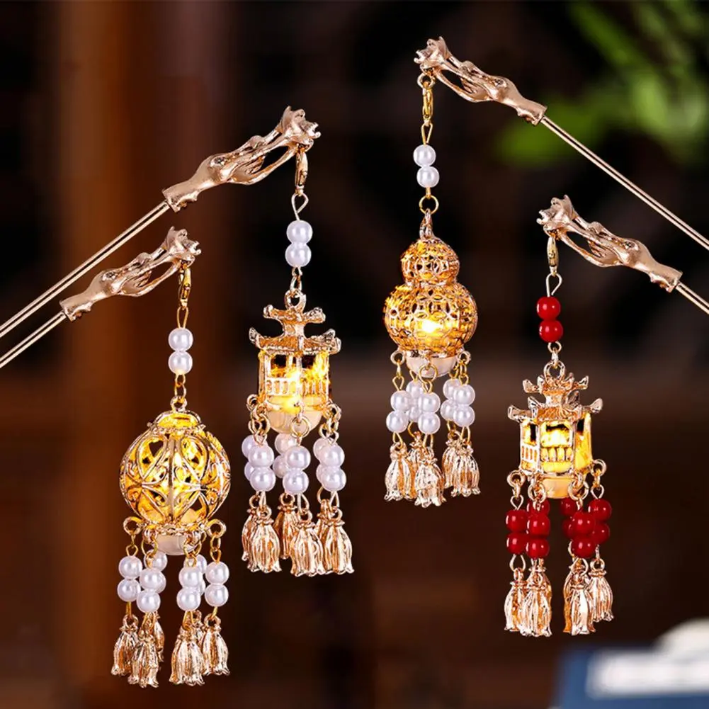 Led Chinese Palace Lantern Shape Women Hair Stick Vintage Chinese Hanfu Hair Stick Chinese Wedding Tassel Hair Stick Hair Fork