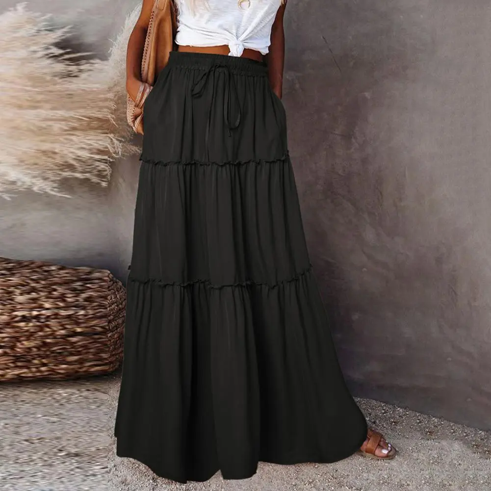 90s Vintage Ruffle Pleated Skirts Maxi Shirt Vintage Pleated Holiday A-Line Boho High Waist Long Skirts Layered Panel Maxi Skirt