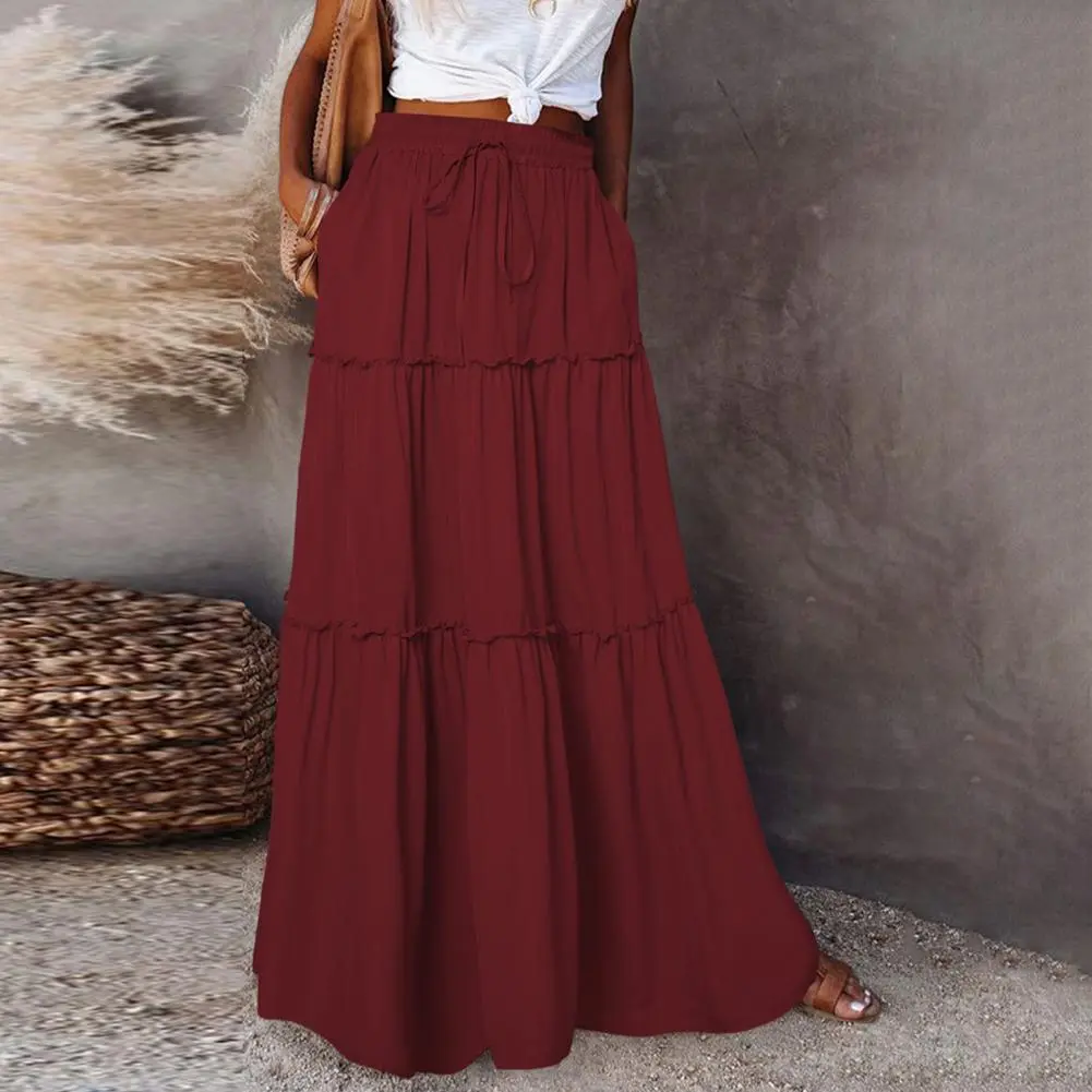 90s Vintage Ruffle Pleated Skirts Maxi Shirt Vintage Pleated Holiday A-Line Boho High Waist Long Skirts Layered Panel Maxi Skirt