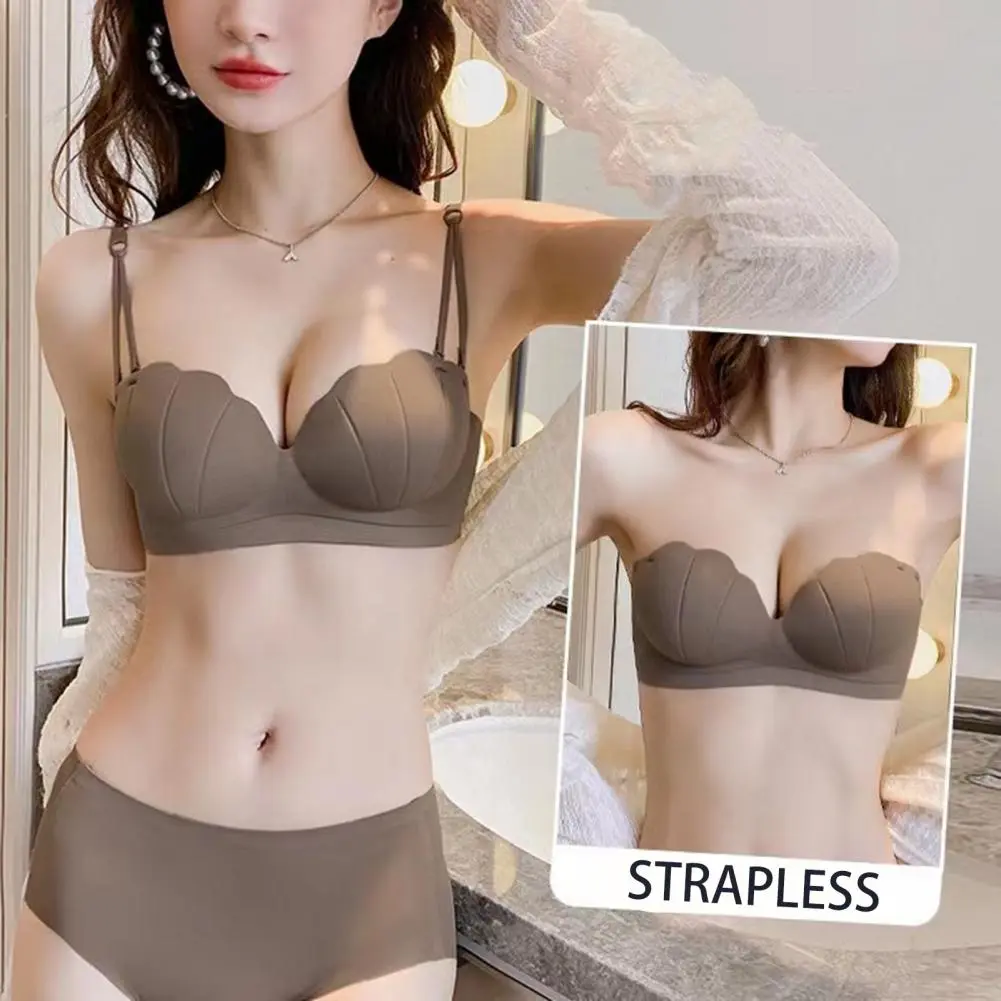 Shell Shape Women Wireless Bra No Steel Ring Push Up Brassiere Detachable Straps Beauty Back Bra Summer Breathable Underwear