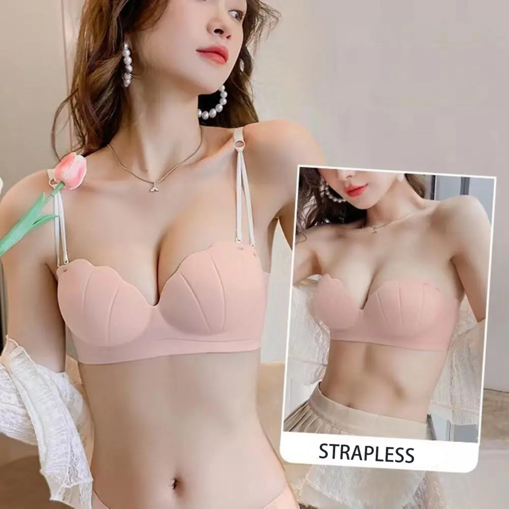 Shell Shape Women Wireless Bra No Steel Ring Push Up Brassiere Detachable Straps Beauty Back Bra Summer Breathable Underwear