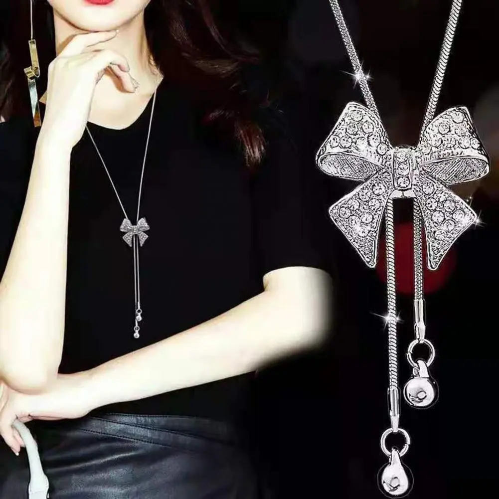 Shining Rhinestone Sweater Necklace Women Necklaces Pendants Tassel Sweater Chain Tulip Rose Flower Tassel Long Necklace Jewelry