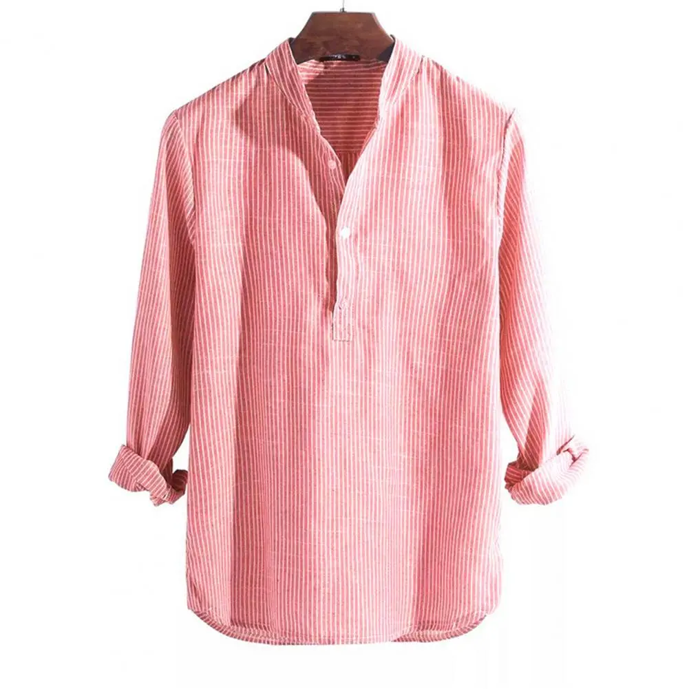 Cotton Linen Men Shirt Striped Harajuku Comfortable Blouses Casual Loose Single Breasted Shirt Western Style Casual Men Shirt