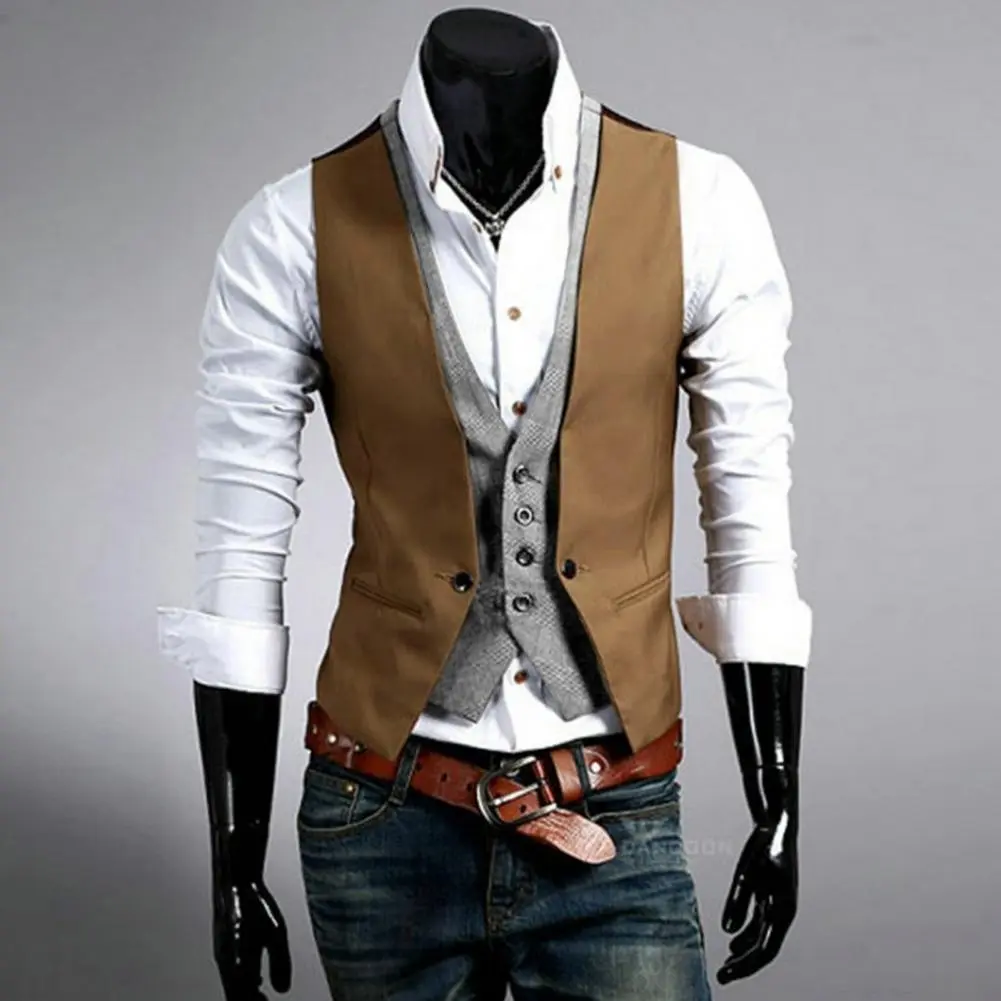 Men Retro Lapel Business Vest Fake Two Piece Suit Vest British Casual Vintage Gentleman Party Dress Suit Vest Waistcoat