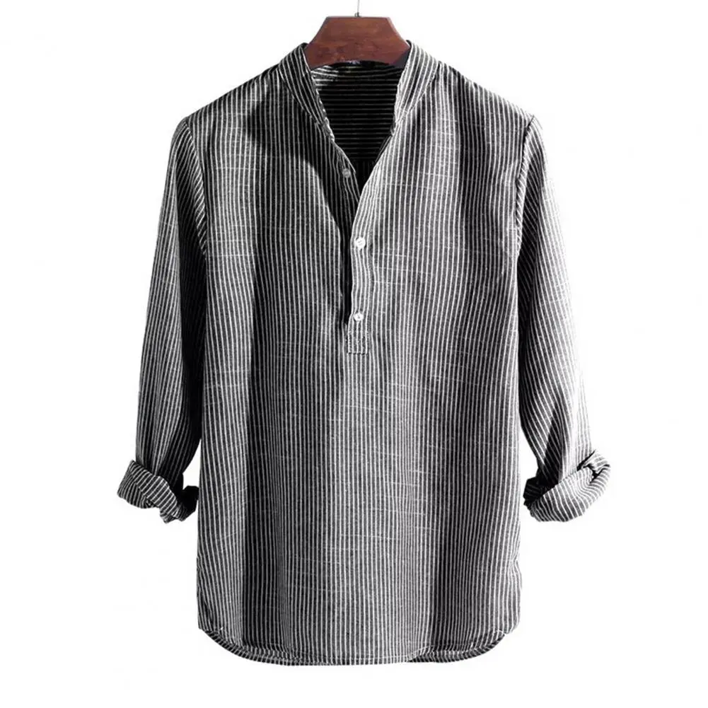 Cotton Linen Men Shirt Striped Harajuku Comfortable Blouses Casual Loose Single Breasted Shirt Western Style Casual Men Shirt