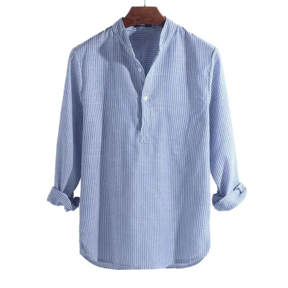 Cotton Linen Men Shirt Striped Harajuku Comfortable Blouses Casual Loose Single Breasted Shirt Western Style Casual Men Shirt