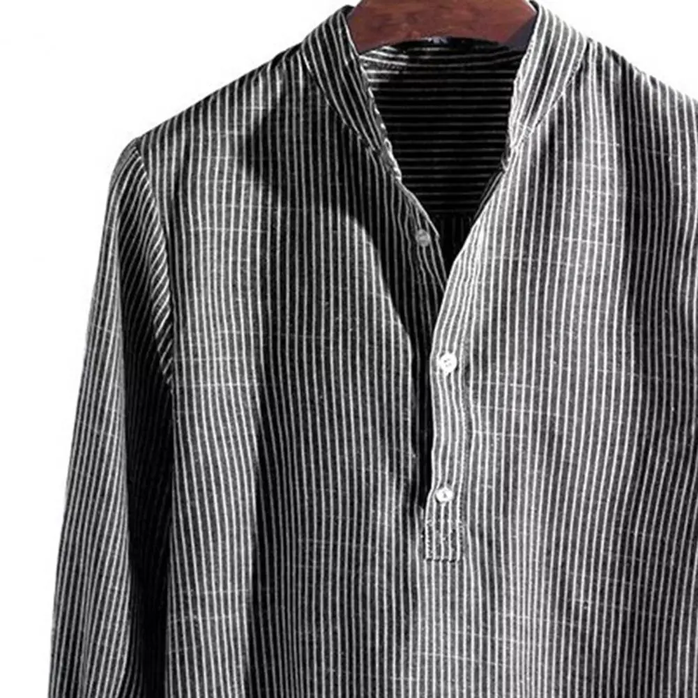 Cotton Linen Men Shirt Striped Harajuku Comfortable Blouses Casual Loose Single Breasted Shirt Western Style Casual Men Shirt