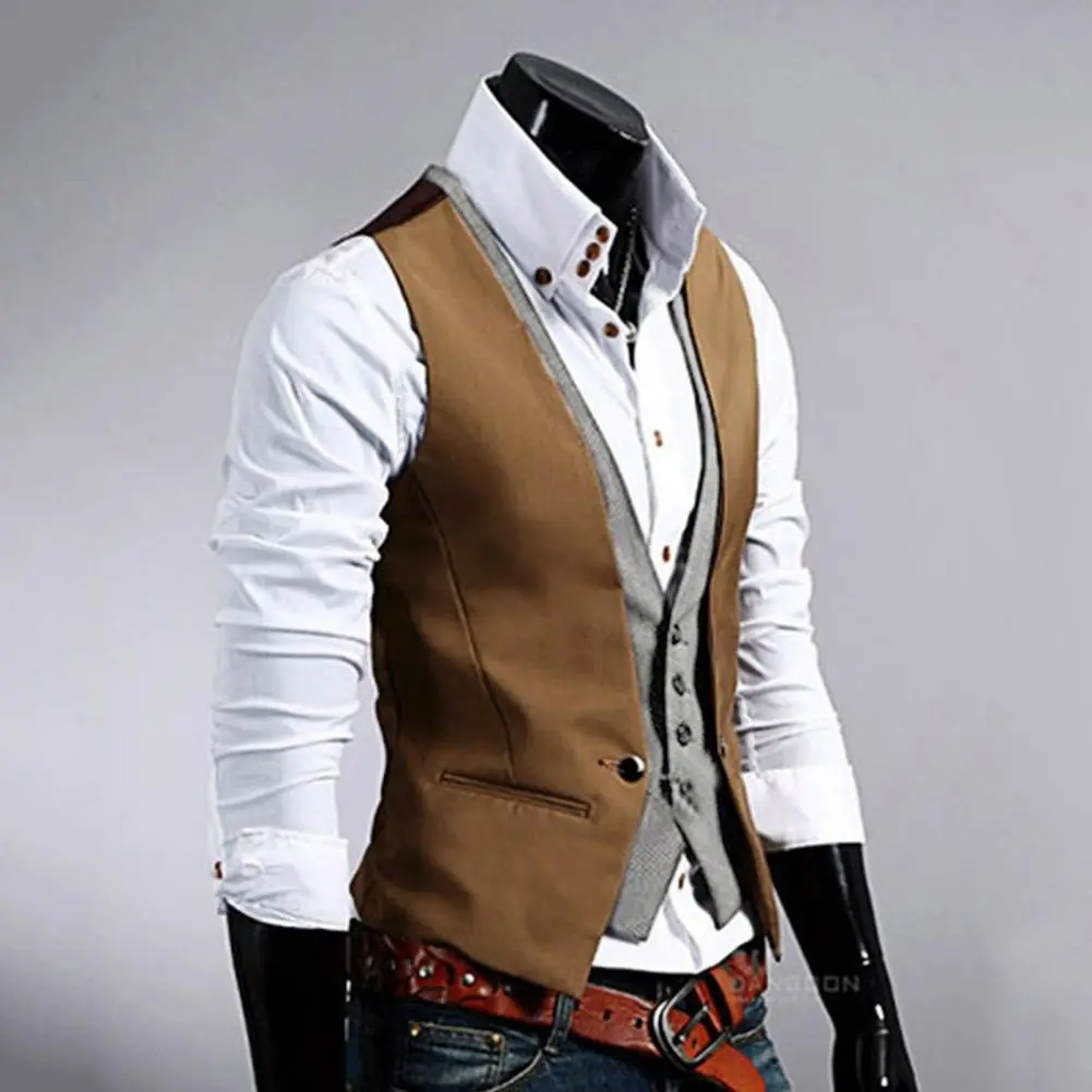 Men Retro Lapel Business Vest Fake Two Piece Suit Vest British Casual Vintage Gentleman Party Dress Suit Vest Waistcoat