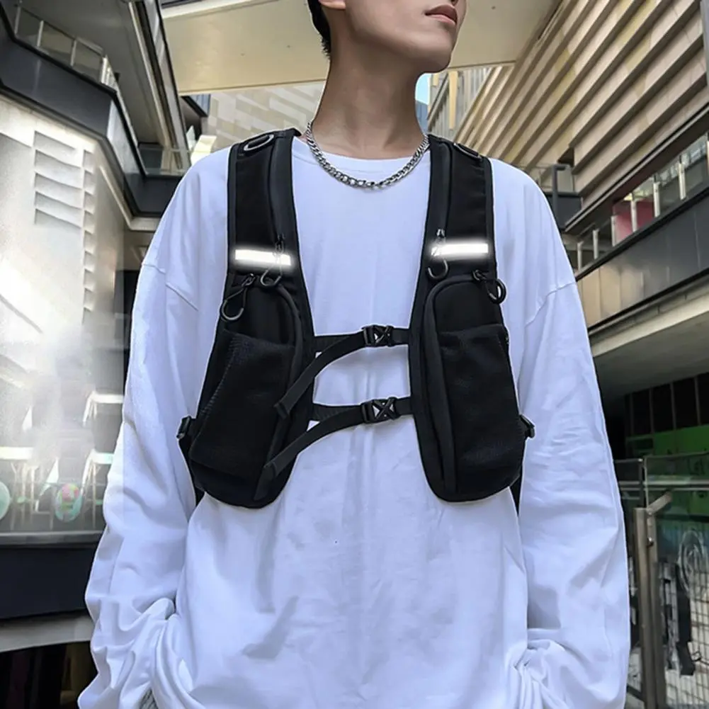 Trendy Brand Chest Bag Hip Hop Large Capacity Sports Casual Vest Bag Functional Reflective Strip Men Sports Vest Pack Streetwear