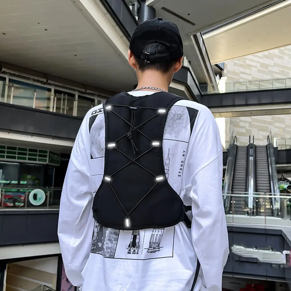 Trendy Brand Chest Bag Hip Hop Large Capacity Sports Casual Vest Bag Functional Reflective Strip Men Sports Vest Pack Streetwear