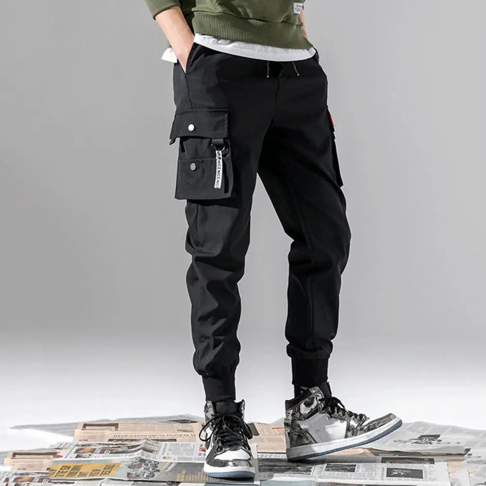 Drawstring Thin Men Cargo Pants Hip Hop Straight Joggers Pants Multi Pockets Solid Color Casual Joggers Teachwear штаны ropa