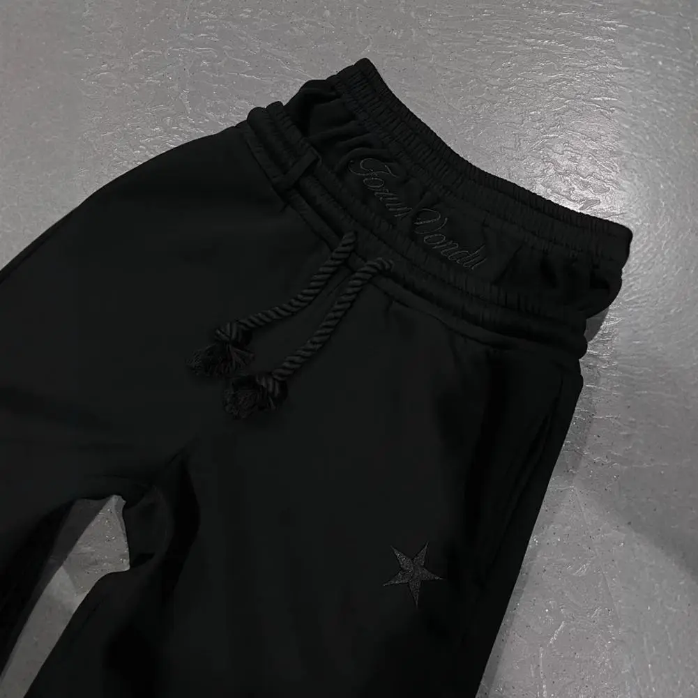 2025 Vintage Double Layer Sweatpants Elastic Waist Drawstring Long Trousers With Pockets Fake Two Pieces Star Print Casual Pants