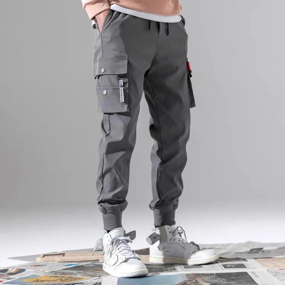 Drawstring Thin Men Cargo Pants Hip Hop Straight Joggers Pants Multi Pockets Solid Color Casual Joggers Teachwear штаны ropa