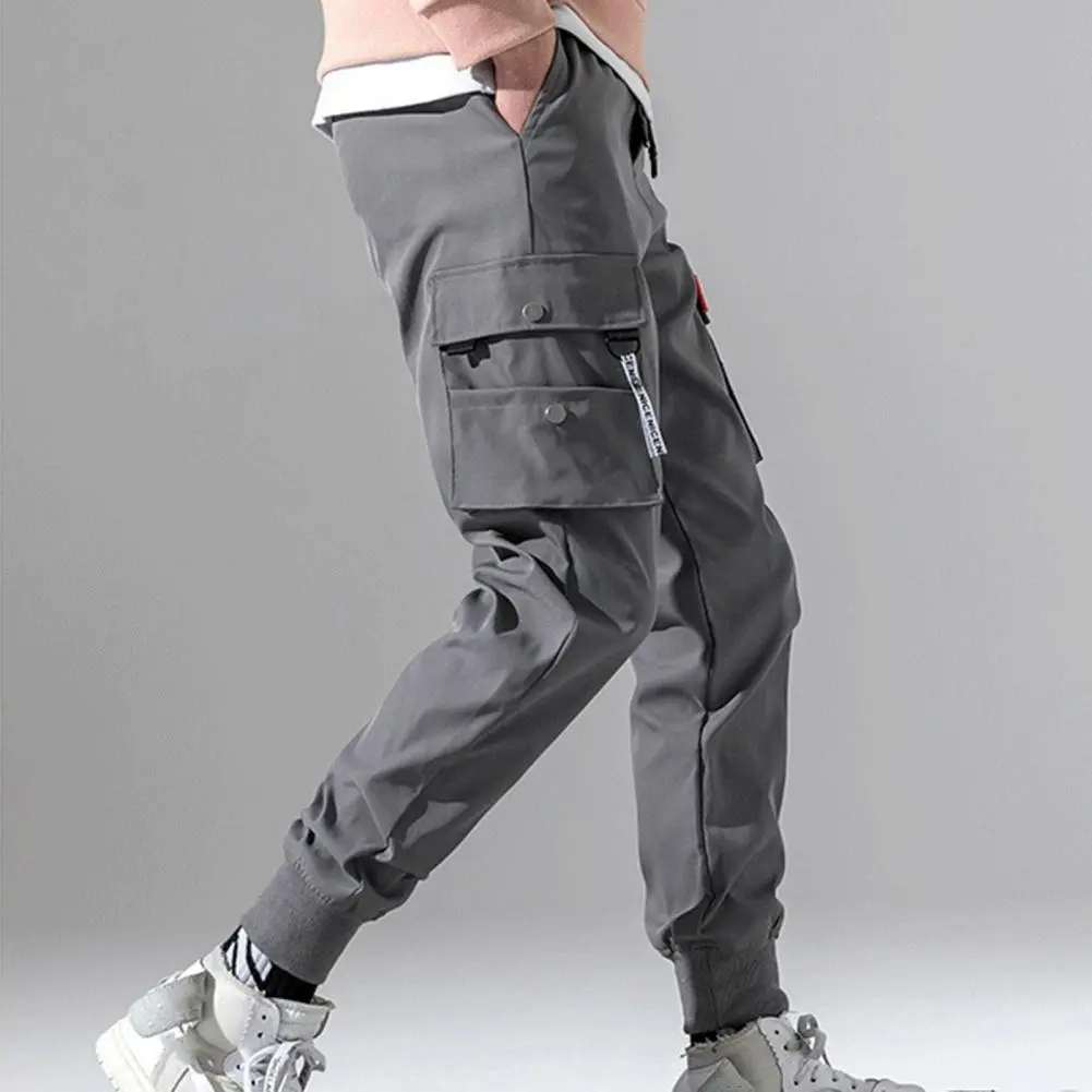 Drawstring Thin Men Cargo Pants Hip Hop Straight Joggers Pants Multi Pockets Solid Color Casual Joggers Teachwear штаны ropa