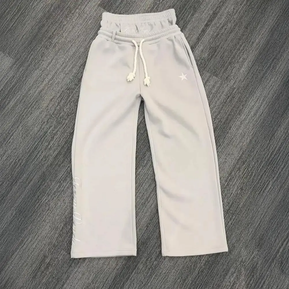 2025 Vintage Double Layer Sweatpants Elastic Waist Drawstring Long Trousers With Pockets Fake Two Pieces Star Print Casual Pants