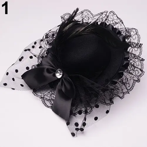 Women Headdress Flower Elagant Mini Top Hat Bowknot Decor Lace Fascinator Party Wedding Decor Hair Clip Cap вуаль шляпа с вуалью
