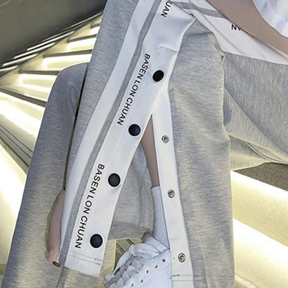 Harajuku Letter Print Men Women Trousers Drawstring Side Split Buttons Sweatpants Casual Baggy Pants Sports Pants Summer Pants