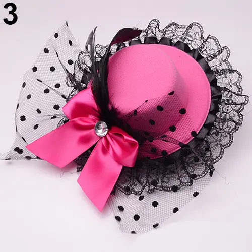 Women Headdress Flower Elagant Mini Top Hat Bowknot Decor Lace Fascinator Party Wedding Decor Hair Clip Cap вуаль шляпа с вуалью