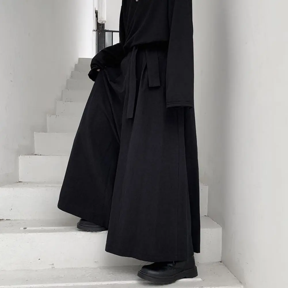 Chinese Style Men Trousers Dark Style Irregular Wide Leg Men Pants Lace Up Hanfu Tang Trousers Harajuku Kimono Samurai Pants