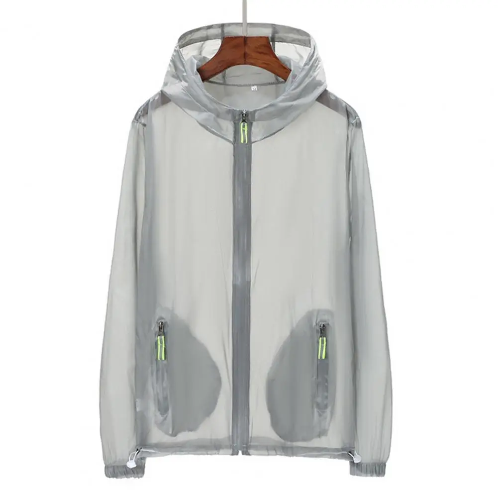 Sun Protection Jacket Reflective Strip Hooded Zipper Pockets Anti-UV Thin Fishing Camping Men Summer Outdoor Sunscreen Jacket