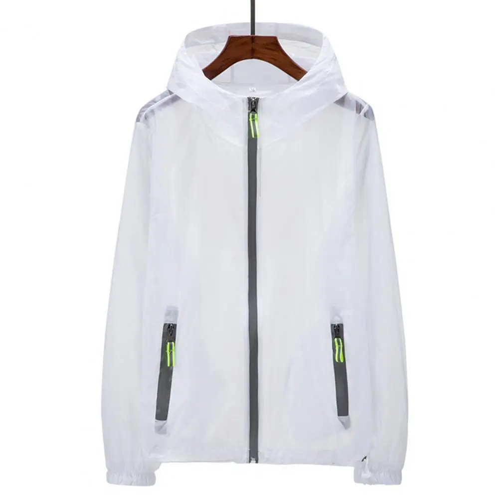 Sun Protection Jacket Reflective Strip Hooded Zipper Pockets Anti-UV Thin Fishing Camping Men Summer Outdoor Sunscreen Jacket