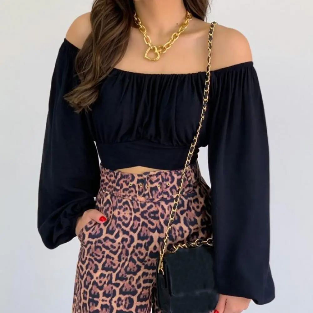 Lantern Sleeve Women Blouse Sexy Club Party Off Shoulder Puff Long Sleeve Crop Tops Summer Tube Tops Wrap Chest Short Tees