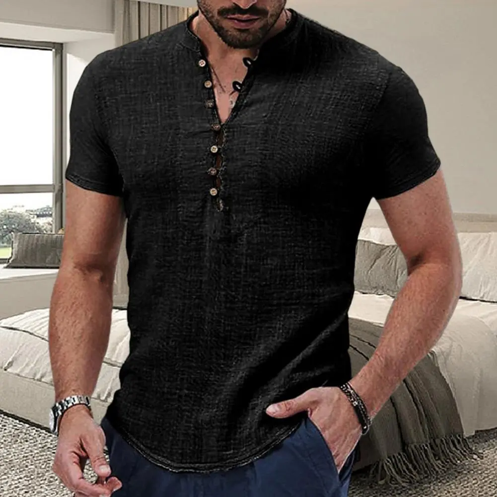 Cotton Linen Men Shirt Summer Casual Solid Color Thin Shirt Men Casual Short Sleeve Loose Beach Shirts Holiday Shirts
