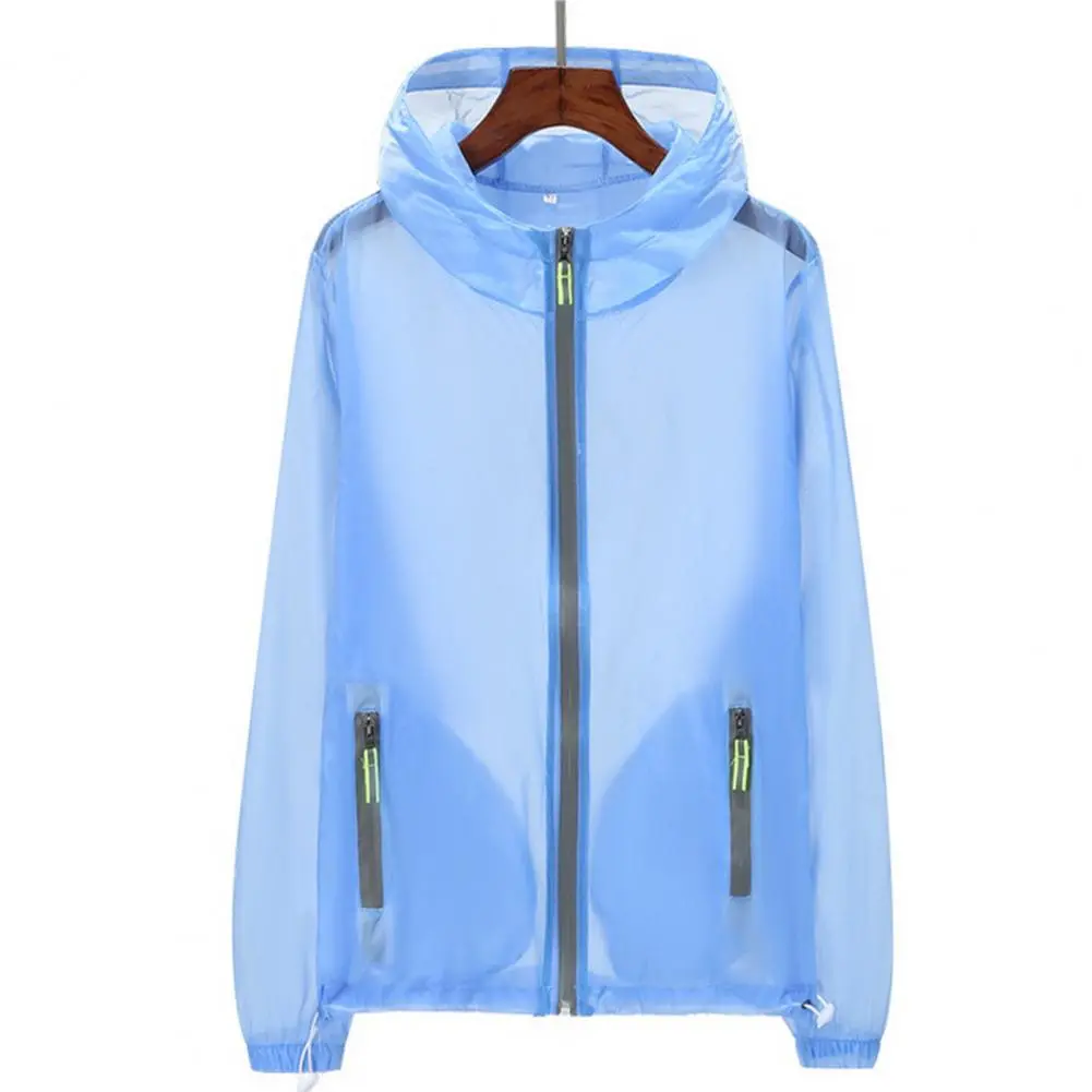 Sun Protection Jacket Reflective Strip Hooded Zipper Pockets Anti-UV Thin Fishing Camping Men Summer Outdoor Sunscreen Jacket